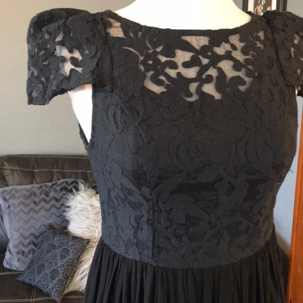 NWT black lace tea minidress cap sleeve Sz 4 Sm LF